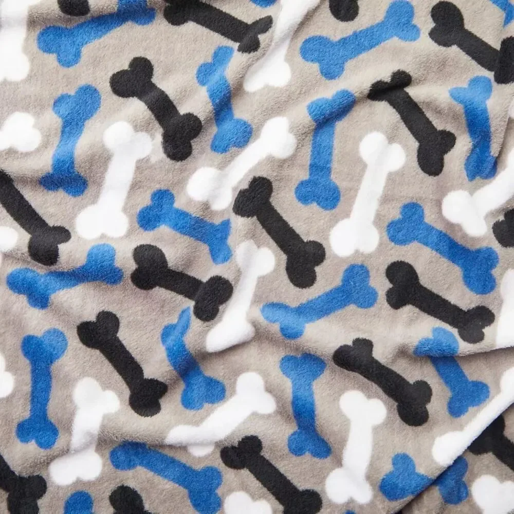 Lot Of 2-Gray Dog Bone Throw BLANKET Blue Black White Soft Lightweight 50X 60